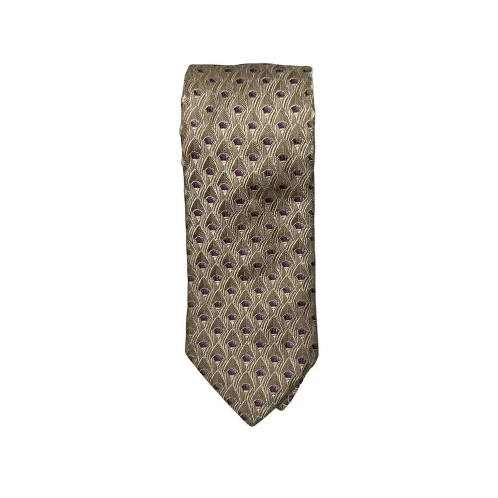 Ike Behar Pearl Ivory Textured Purple Geo Print Silk Tie Necktie